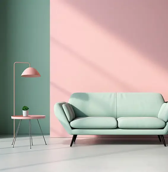 D-Lux Möbel – Textilien und Stoffe Minimalistisch eingerichtetes Zimmer in Rosé und Mintgrün
